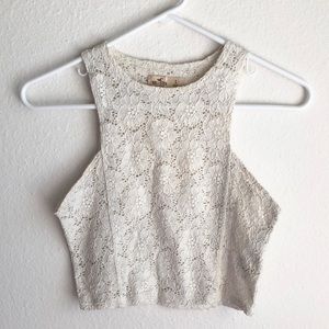 Hollister Co. Lace Crochet Crop Top White small